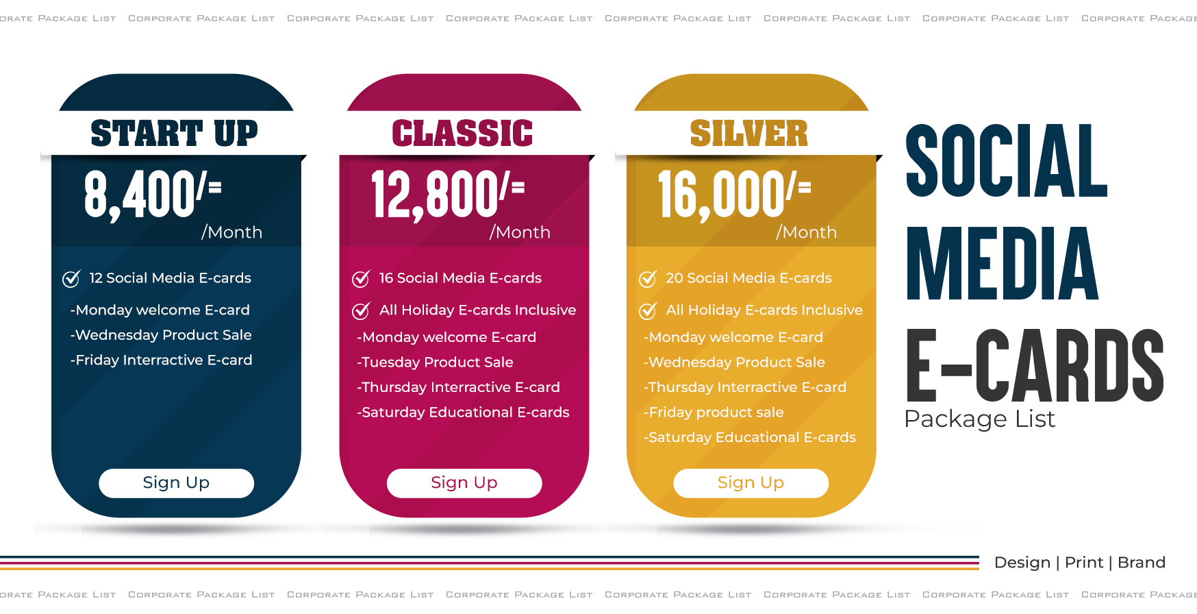 Social Media E-cards Package Pricing